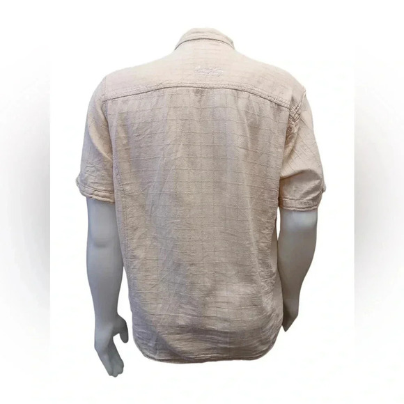 Point Zero Linen Blend Beige Short Sleeve  Button Down Shirt Size Large - Picture 2 of 11